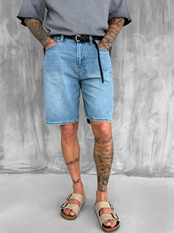 Abluka Online Erkek Regular Fit Jean Şort Mavi