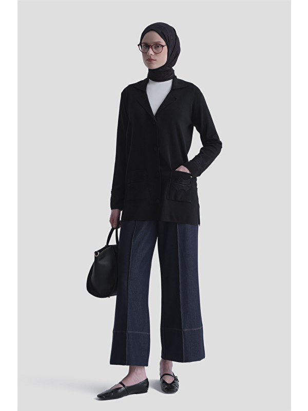 ARMİNE Dantelli Rayon Hırka Siyah