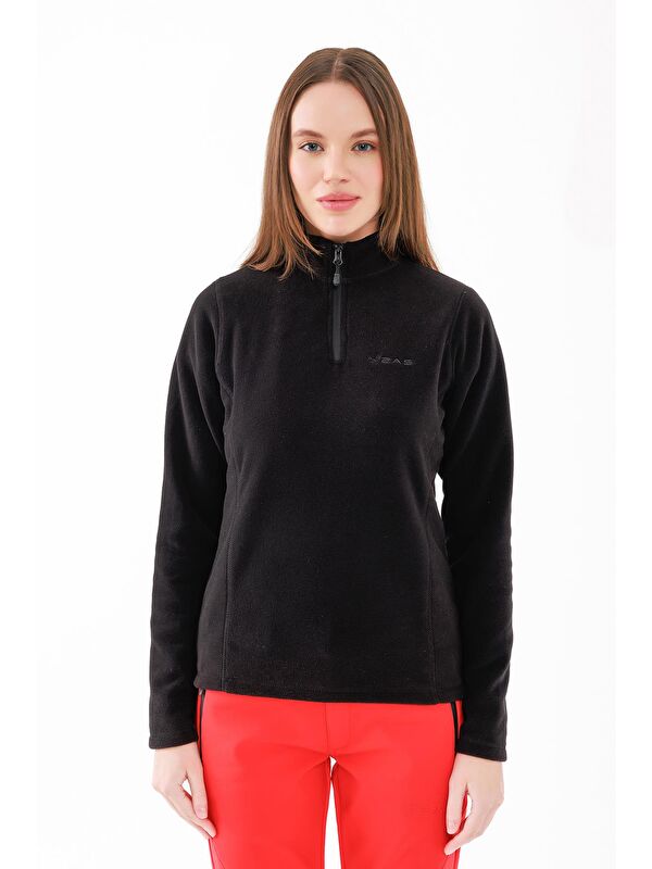 2AS Camila Kadın Yarım Fermuarlı İnce Polar Sweatshirt Siyah