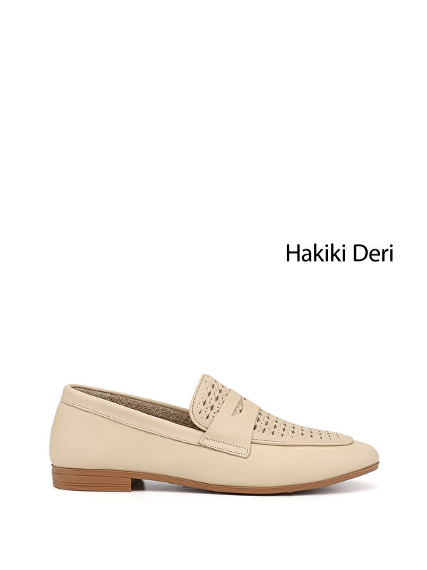 GÖNDERİ(R) Kadın AÇIK BEJ Baskılı Hakiki Deri Loafer