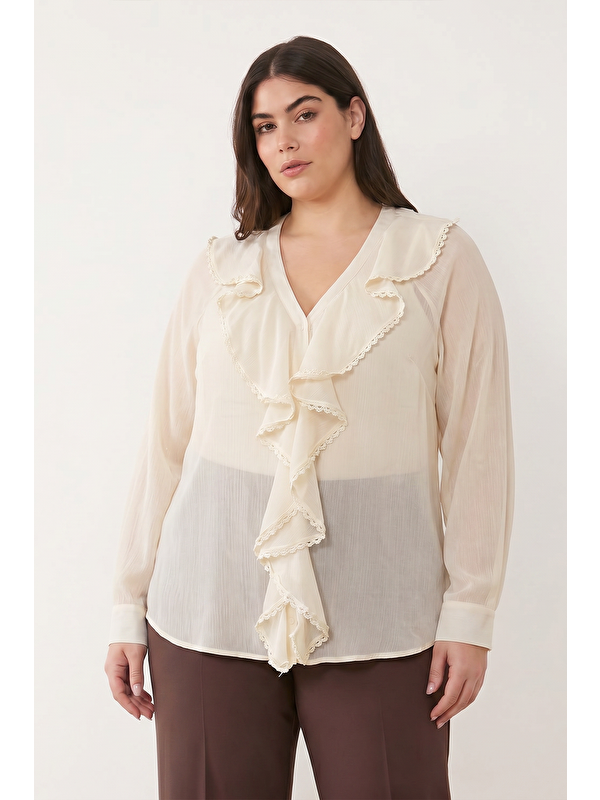 Mylinemoda Dantel Detaylı Fırfırlı Şifon Bluz