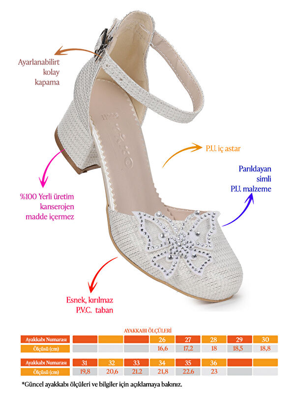 Zete Kum Simli Kız Çocuk 4 Cm Topuklu Abiye Ayakkabı - Görsel 3