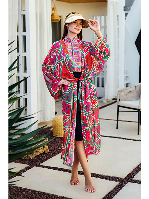 Remsa Mayo Remsa Tesettür Mayo Üzerine Tek Kaftan Kimono Pareo Pembe RP031 Arzu
