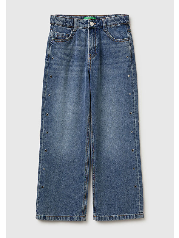 United Colors Of Benetton Kız Çocuk Metal Detaylı 5 Cepli Düz Kesim Denim Pantolon