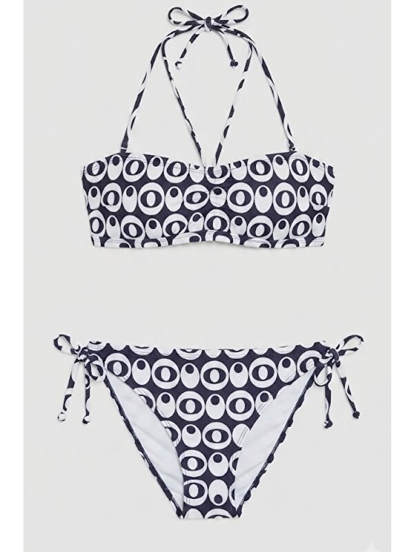 C&City Boyun Askı Detaylı Straplez Bikini Takım 3232 Lacivert/Beyaz