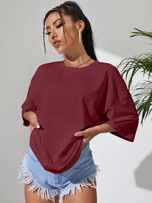 Trendseninle Unisex Bordo Baskısız Tişört