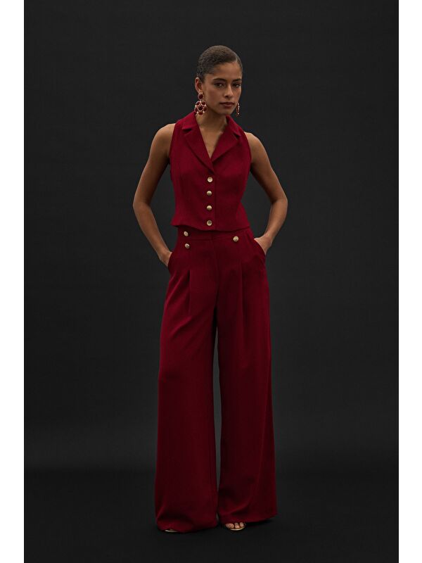 SATEEN Eva Krep Pantolon - Bordo