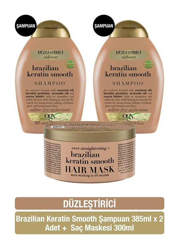OGX Düzleştirici Brazilian Keratin Smooth Şampuan X2 + Saç Maskesi
