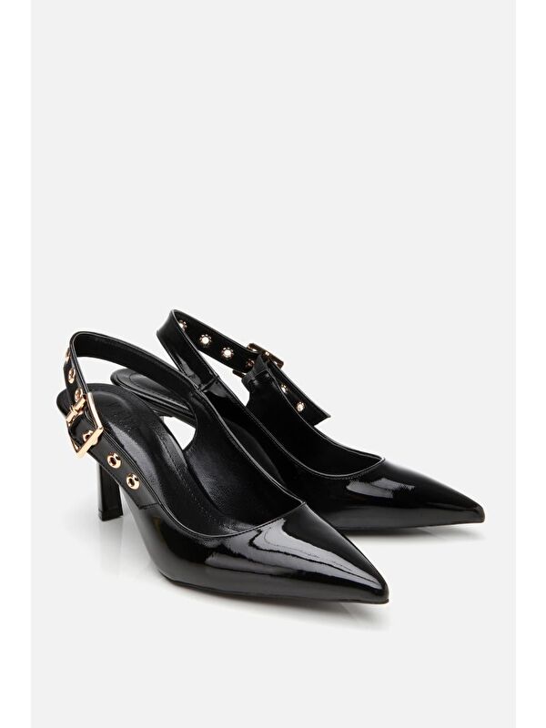 Kadın Rugan Siyah Kemerli Stiletto - Görsel 3