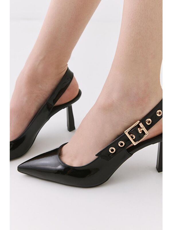 Kadın Rugan Siyah Kemerli Stiletto - Görsel 4