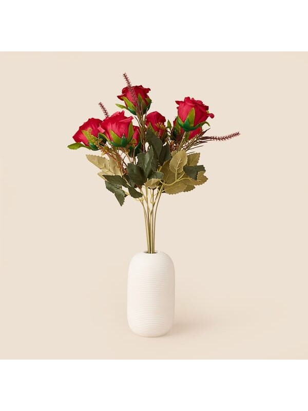 Evidea Deco Gül 7'li Dal Çiçek - Kırmızı - 43 cm
