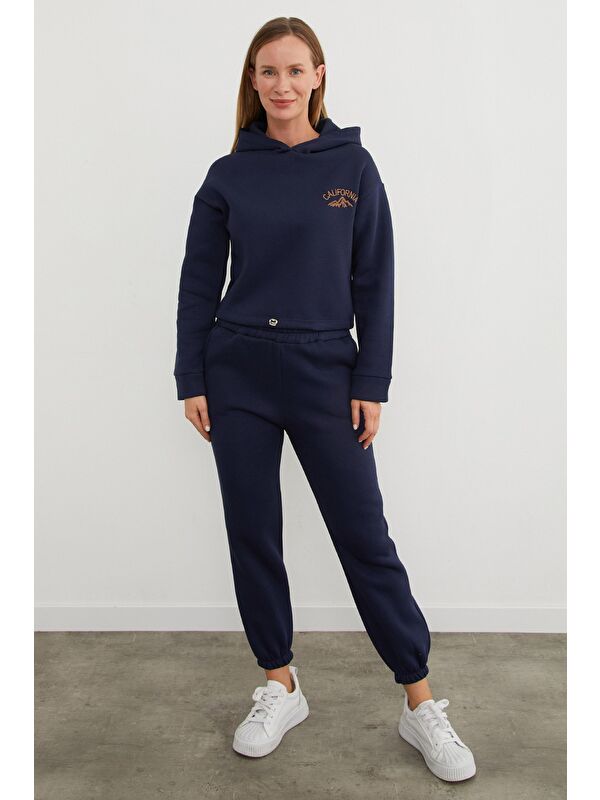 Fullamoda 3 İplik California Nakışlı Kapüşonlu Jogger Takım