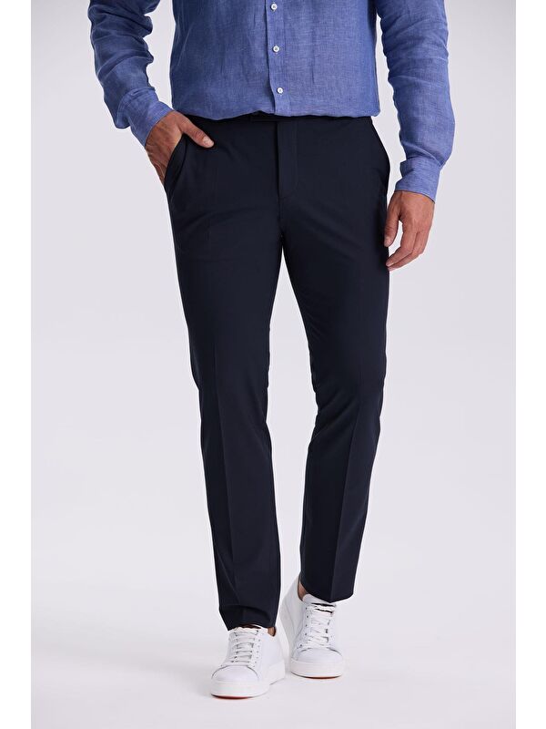 JAKAMEN Lacivert Comfort Fit Bambu Karışımlı Rahat Kesim Esnek Kumaş Pantolon