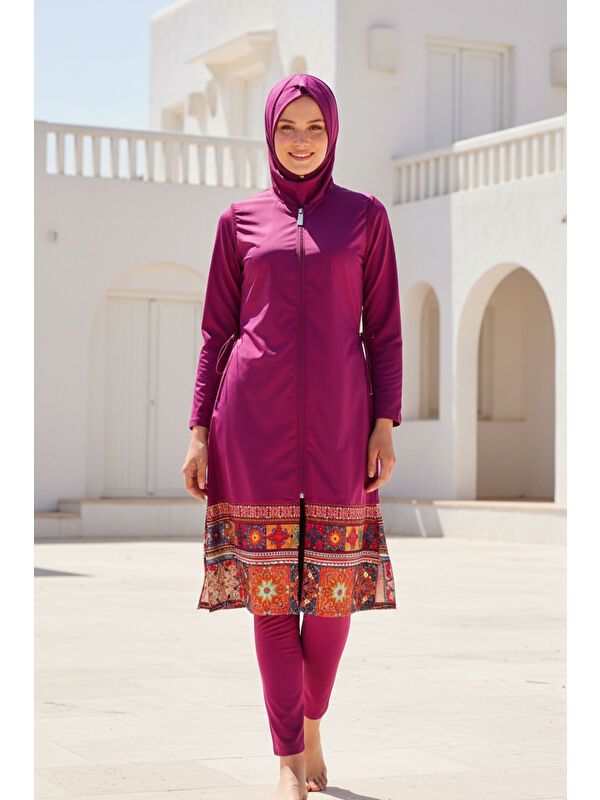 Marina Tam Kapalı Tesettür Mayo Mürdüm 1982