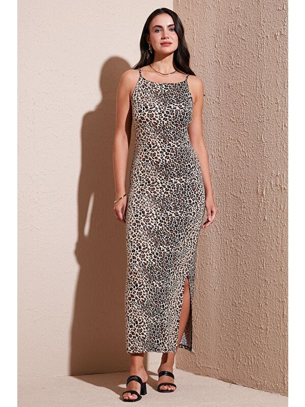 Lela Slim Fit Yırtmaç Detaylı Midi Boy Kadın Elbise 5866224