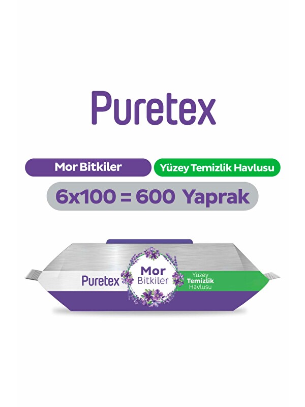 Puretex Yüzey Temizlik Havlusu Mor Bitkiler 6x100 (600 Yaprak)