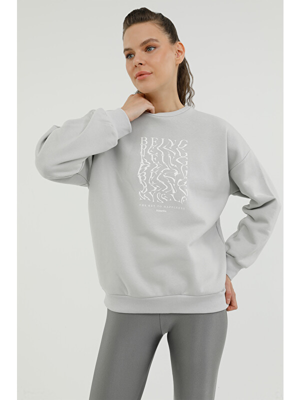 Kinetix W-SDK203 RACHEL SLOGAN SW GRI Kadın Sweatshirt
