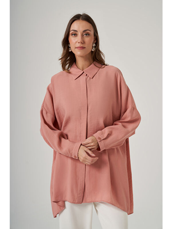 Nuss Oversize Basic Yazlık Gömlek 3001 Nude
