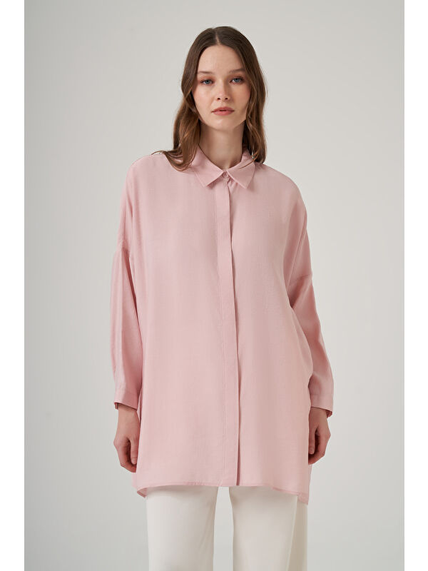 Nuss Oversize Basic Yazlık Gömlek 3001 Pudra