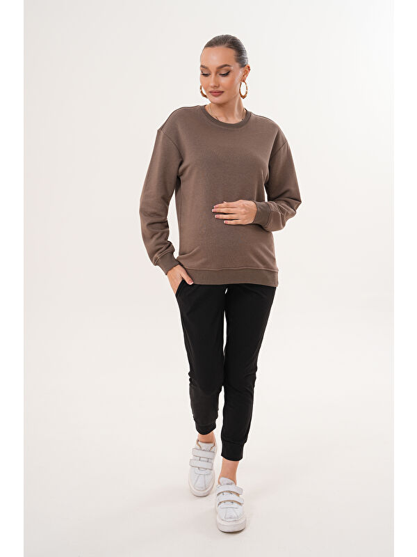 MİSS DÜNYA LİSSA Bisiklet Yaka %100 Pamuk Hamile ve Lohusa Basic Sweatshirt