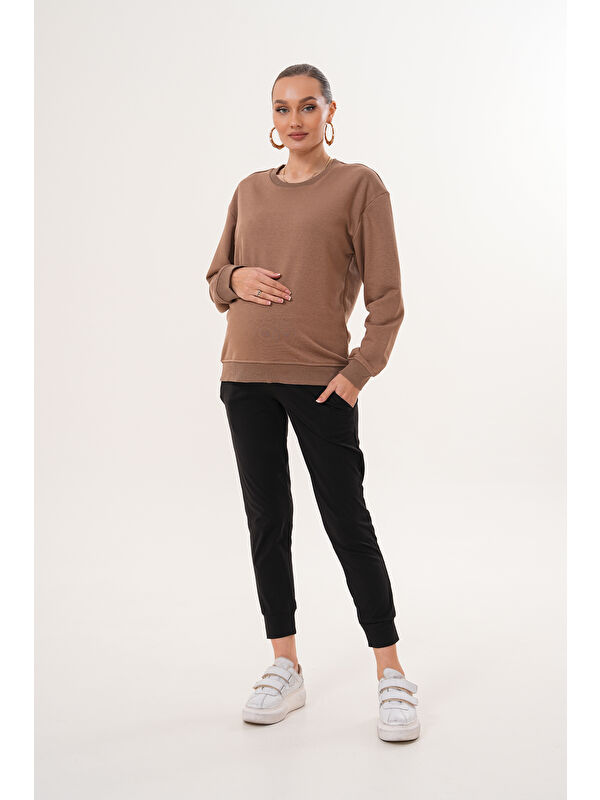 MİSS DÜNYA LİSSA Bisiklet Yaka %100 Pamuk Hamile ve Lohusa Basic Sweatshirt
