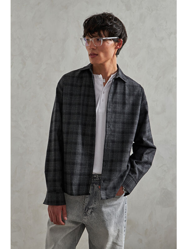 HYMAN Erkek Oversize %100 Pamuk Ekose Gömlek