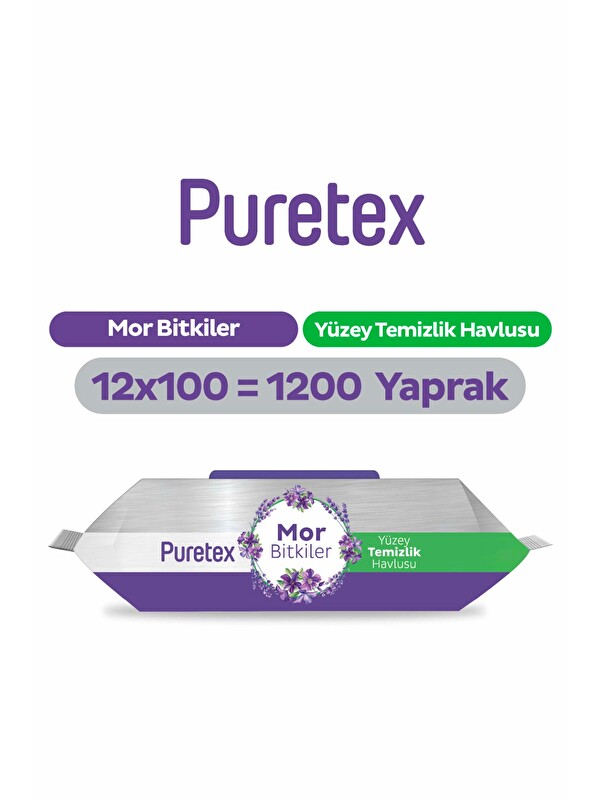 Puretex Yüzey Temizlik Havlusu Mor Bitkiler 12x100 (1200 Yaprak)