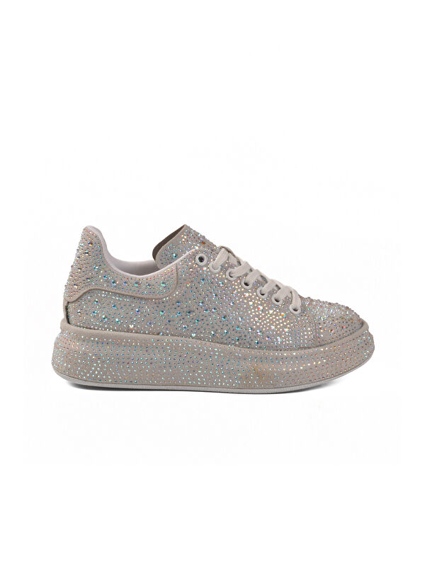 Ayakmod Gümüş Taş İşlemeli Bağcıklı Kadın Sneaker 989118-01 Z
