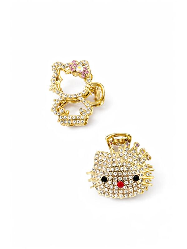 New Obsessions Kitty ve Teddy Figürlü Kristal Taşlı Mandal Saç Tokası 2 Adet