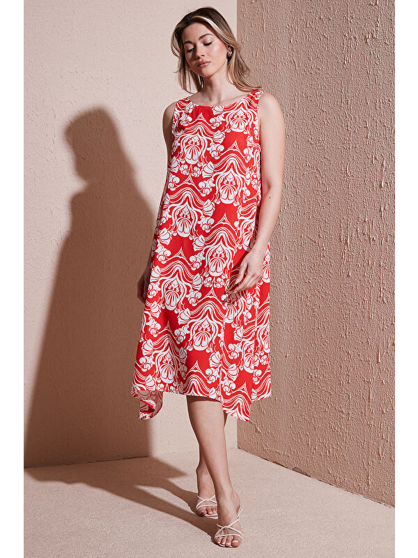Fashion Friends Regular Fit Bisiklet Yaka Kolsuz Volanlı Kadın Elbise 25Y0630K1