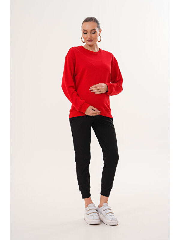 MİSS DÜNYA LİSSA Bisiklet Yaka %100 Pamuk Hamile ve Lohusa Basic Sweatshirt