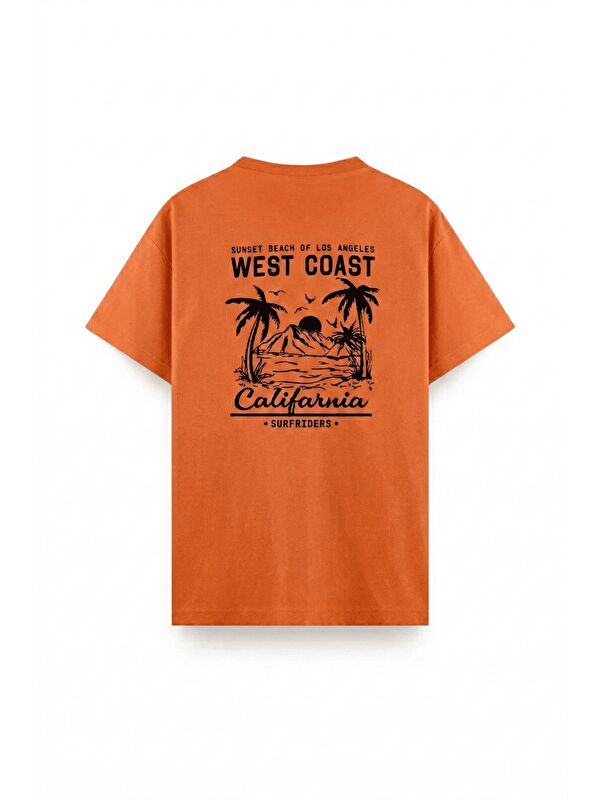 Oksit Turuncu West Coast Surfriders California Baskılı Erkek Unisex  Tişört Büyük Beden Tshirt-20013
