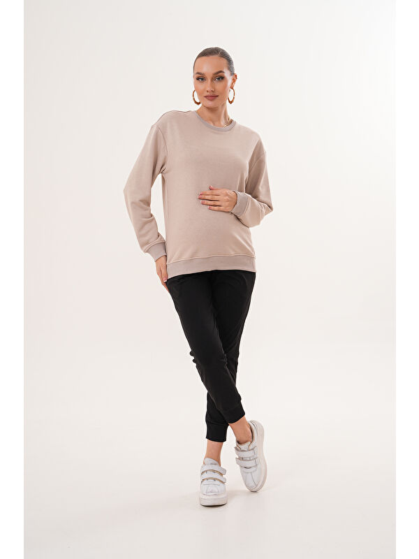 MİSS DÜNYA LİSSA Bisiklet Yaka %100 Pamuk Hamile ve Lohusa Basic Sweatshirt