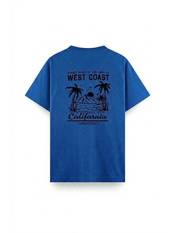 Oksit Mavi West Coast Surfriders California Baskılı Erkek Unisex  Tişört Büyük Beden Tshirt-23710