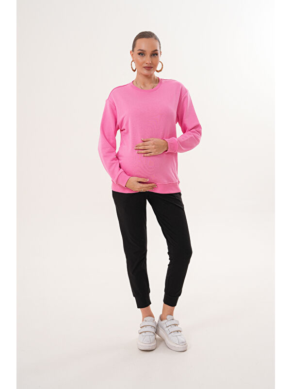 MİSS DÜNYA LİSSA Bisiklet Yaka %100 Pamuk Hamile ve Lohusa Basic Sweatshirt