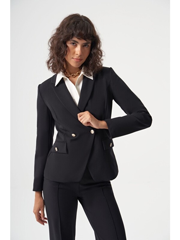 Mizalle MZL Siyah Yün Karışımlı Klasik Tek Düğme Blazer Ceket