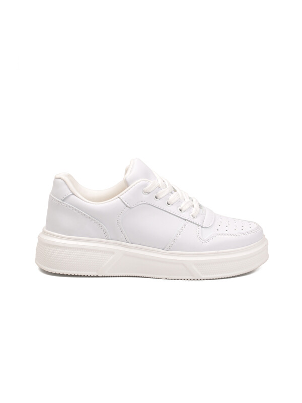 Ayakmod Beyaz Bağcıklı Cilt Hafif Unisex Sneaker Aper 049 G