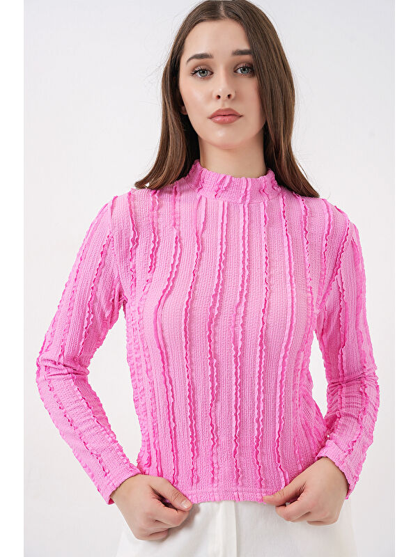 Bigdart Kadın Dokulu Esnek Örme Bluz 975 - Pembe