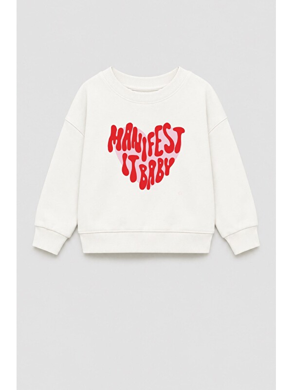 Monila Kız Çocuk 3 İplik Kumaş Baskılı Pamuklu Sweatshirt