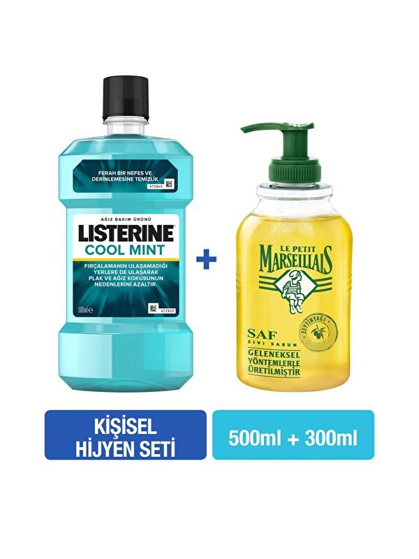 Le Petit Marseillais Listerine Cool Mint 500 ml + Zeytinyağı Sıvı Sabun 300 ml Hijyen Seti