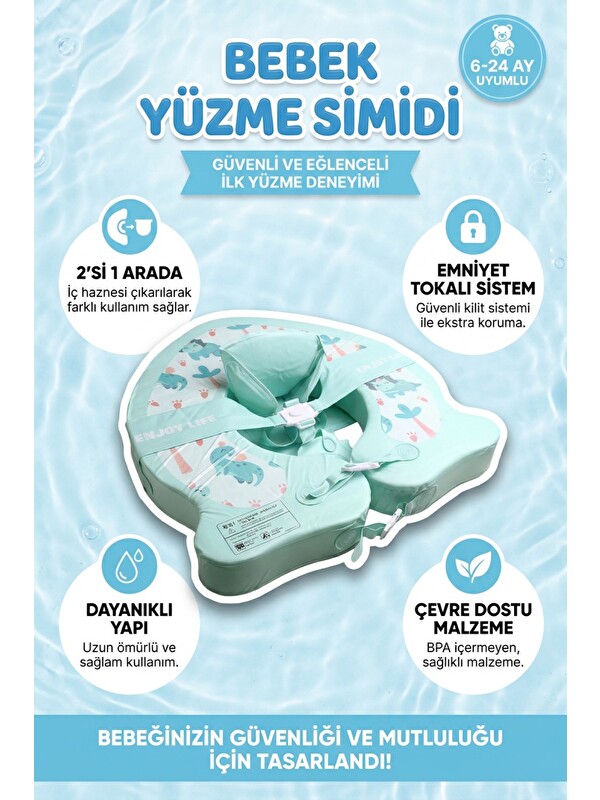 Oglo 2'si 1 Arada Büyüyen Çocuk Yüzme Simidi Dinozor Temalı Çıkarılabilir İç Oturaklı Süngerli Pompasız 0