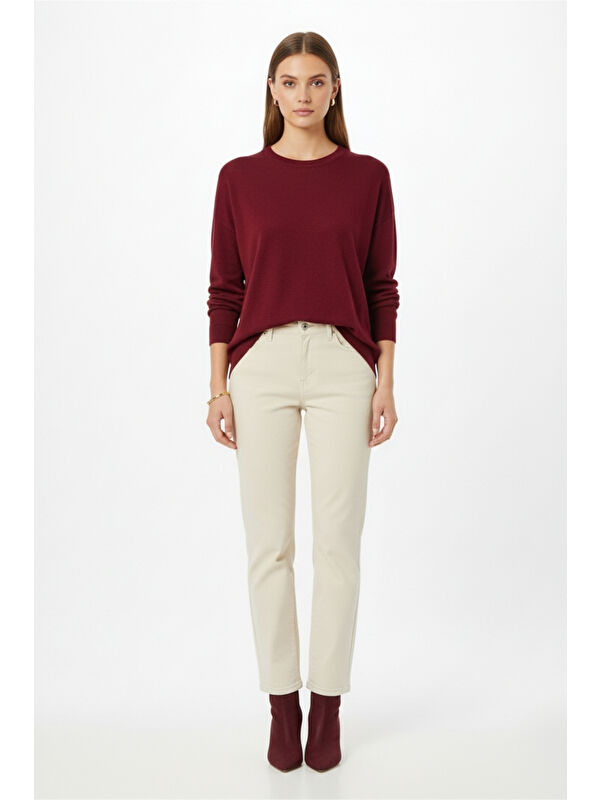 Mizalle Ekstra Oversize Düşük Kol Basic Bordo İnce Triko Kaz
