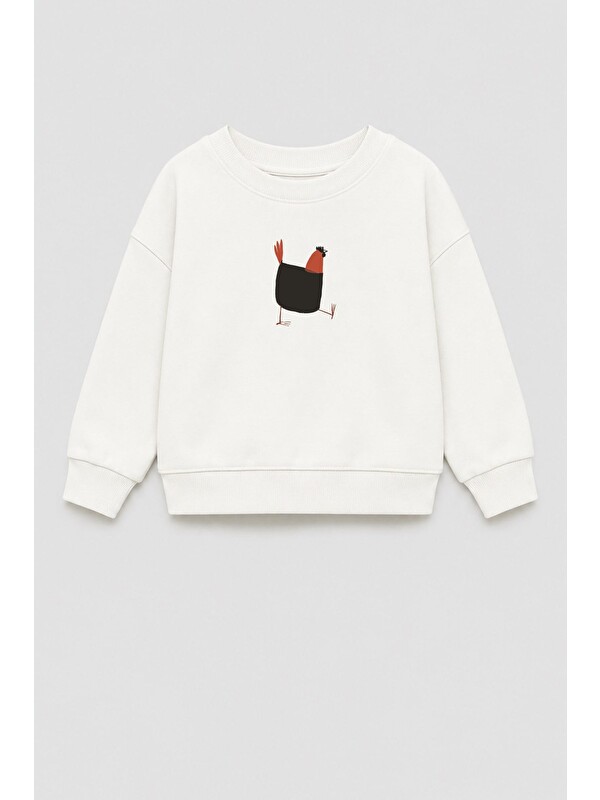 Monila Unisex Çocuk 3 İplik Kumaş Pamuklu Tavuk Baskılı Sweatshirt