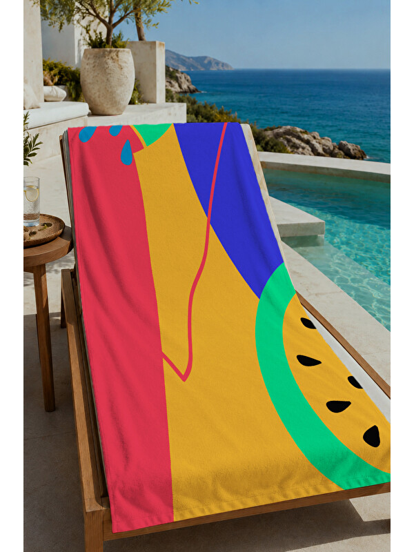 Milbay Grup Mor Sarı Kırmızı Renk Bloklu Soyut Desenli 70x150 cm Dijital Baskılı Plaj ve Banyo Havlusu