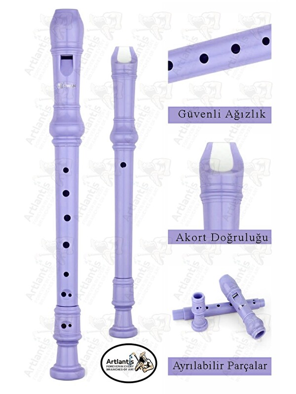 Artlantis Flüt Blok 1 Adet Helvacıoğlu Renkli Blok Flüt Abs Plastik 3 Parça Kaliteli Net ve Yüksek Ses Kalites