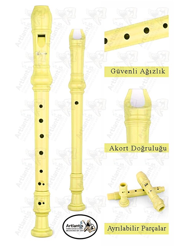 Artlantis Flüt Blok 1 Adet Helvacıoğlu Renkli Blok Flüt Abs Plastik 3 Parça Kaliteli Net ve Yüksek Ses Kalites