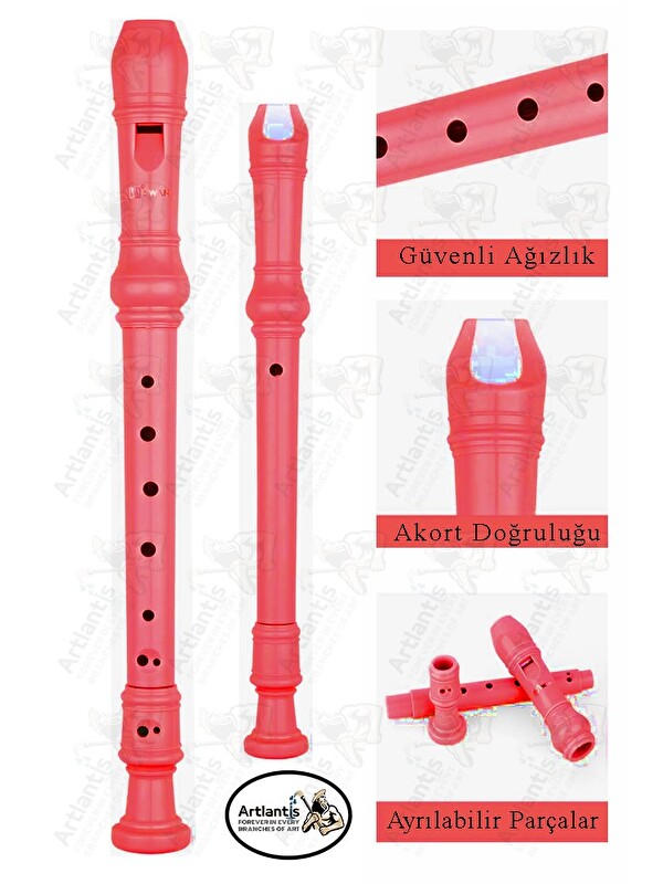 Artlantis Flüt Blok 1 Adet Helvacıoğlu Renkli Blok Flüt Abs Plastik 3 Parça Kaliteli Net ve Yüksek Ses Kalites