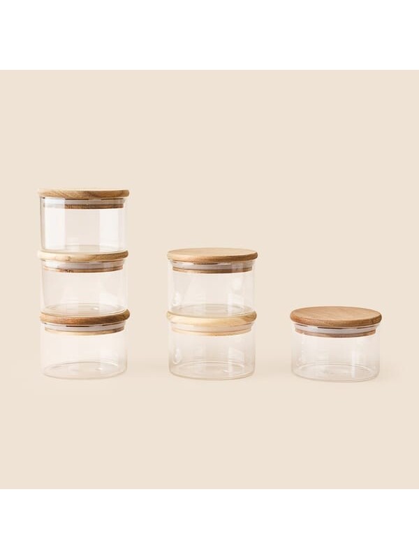 Mien 6'lı Boroslikat Cam Saklama Kabı Seti - Kahverengi - 300 ml