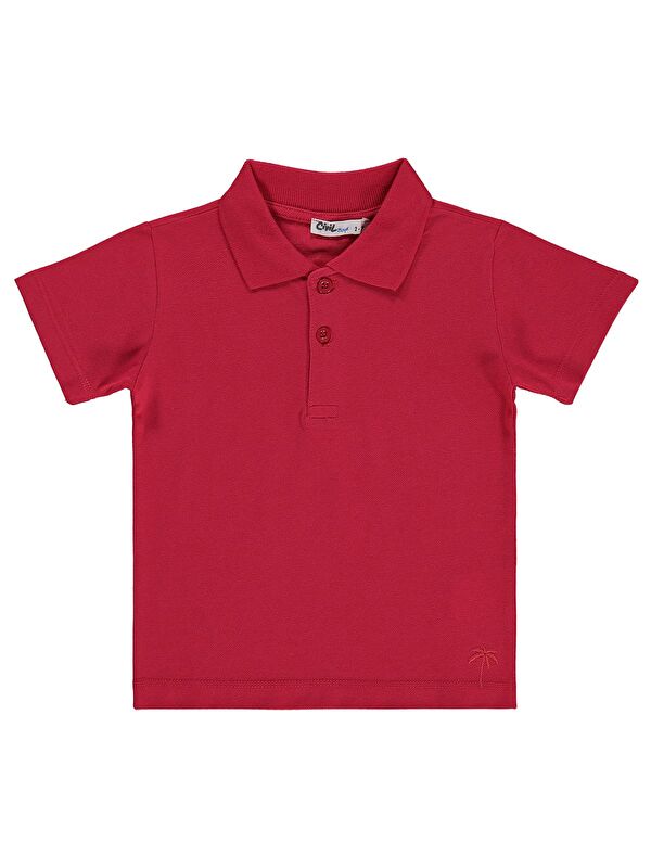 Civil Boys Erkek Çocuk Palmiye Nakışlı Polo Yaka 2-5 Yaş Tişört - Kırmızı