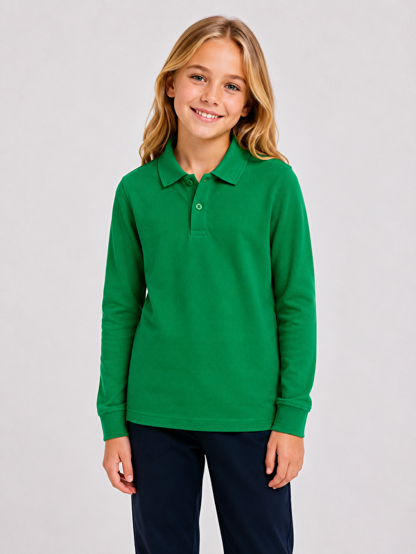 ajn Kids Polo Yaka Basic Uzun Kollu Unisex Kız Çocuk Tişört